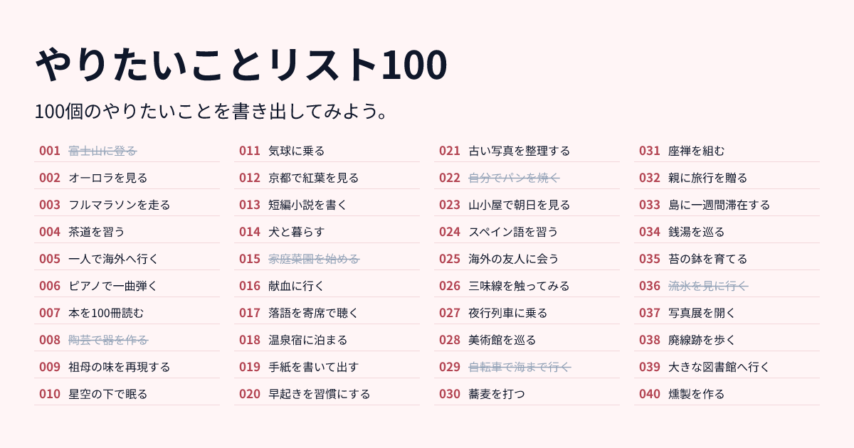 やりたいことリスト100